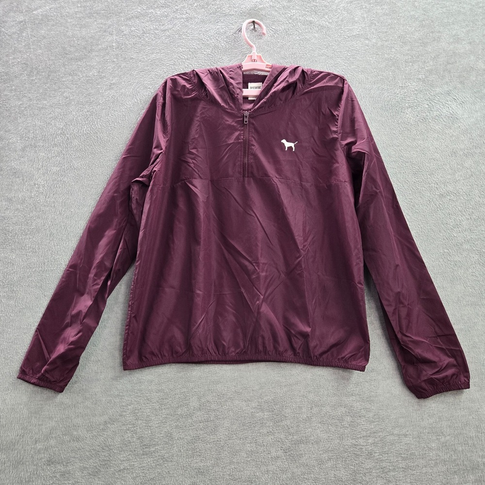 PINK Victoria's Secret Women Jacket Medium Red Windbreaker 1/4 Zip Campus READ